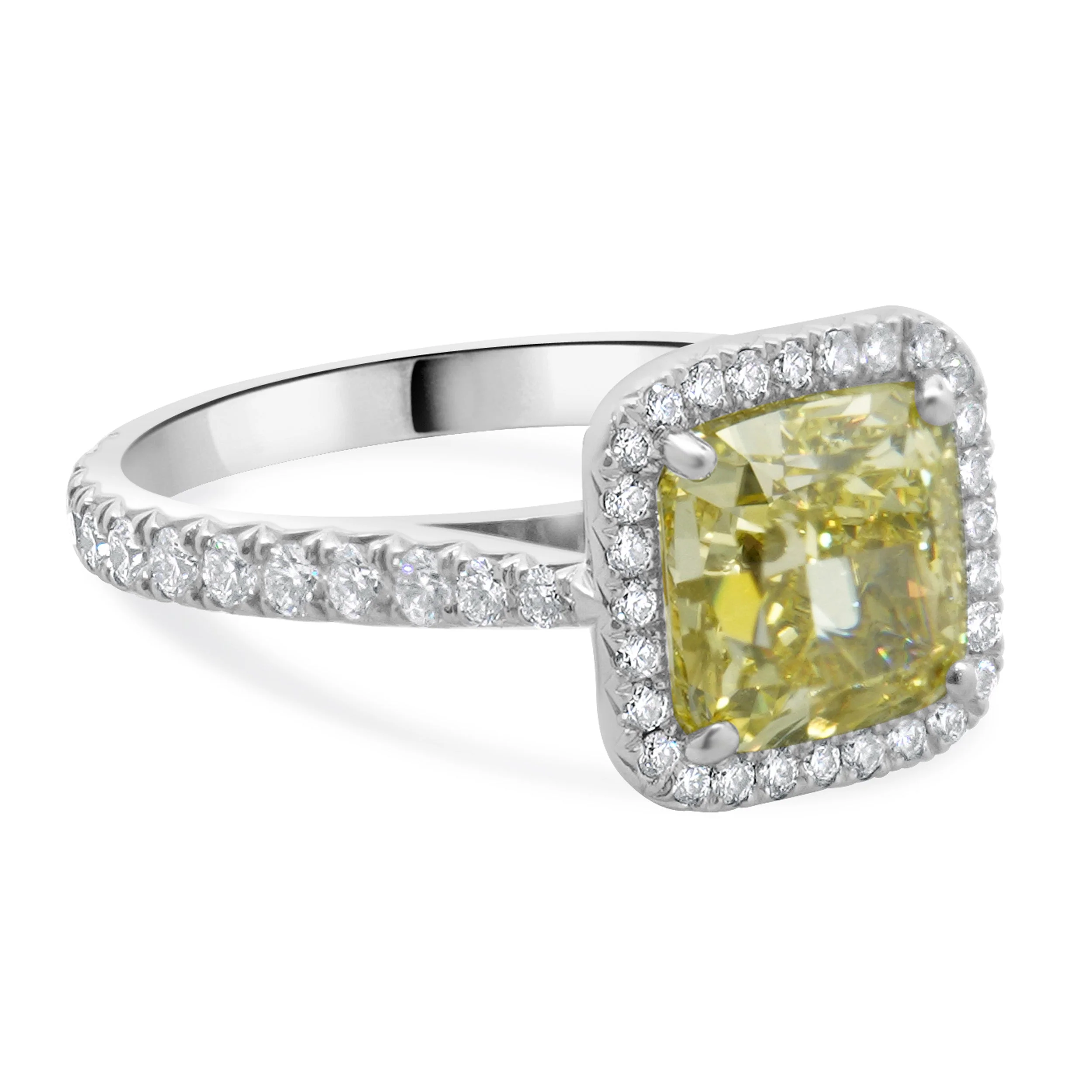 Cartier Platinum Fancy Intense Yellow Cushion Cut Diamond Engagement Ring - Image 4