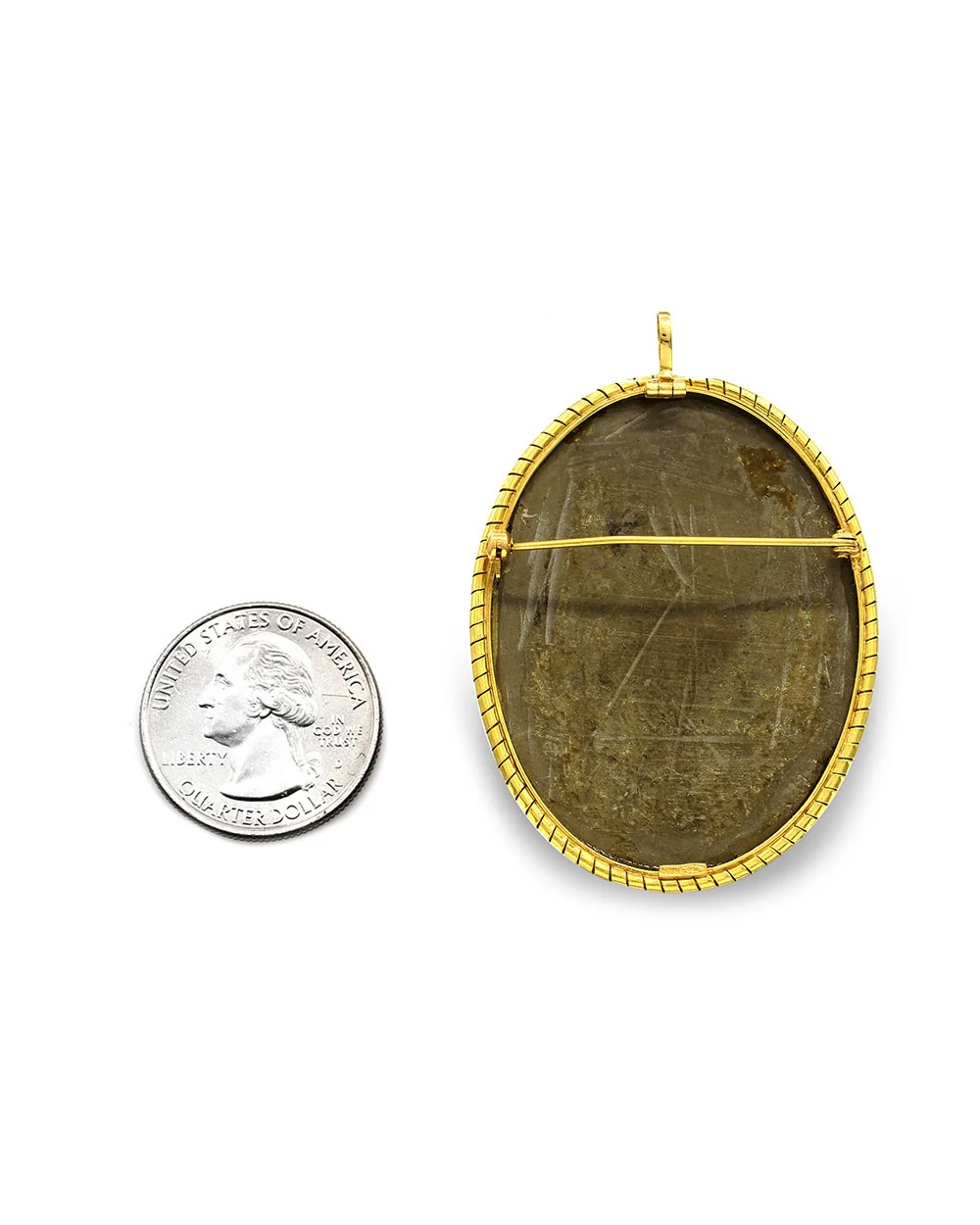 Carved Lava Cameo Brooch Pendant in Gold - Image 3