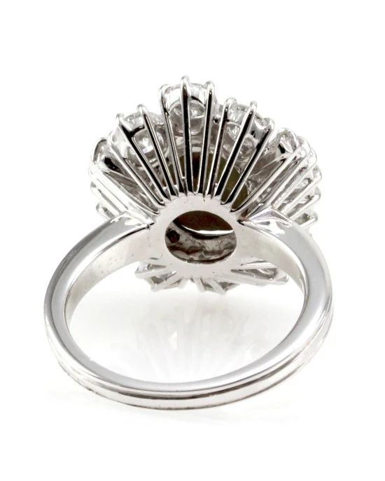 Cat's Eye Chrysoberyl Cabochon & Diamond Ballerina Ring in 18K White Gold - Image 5