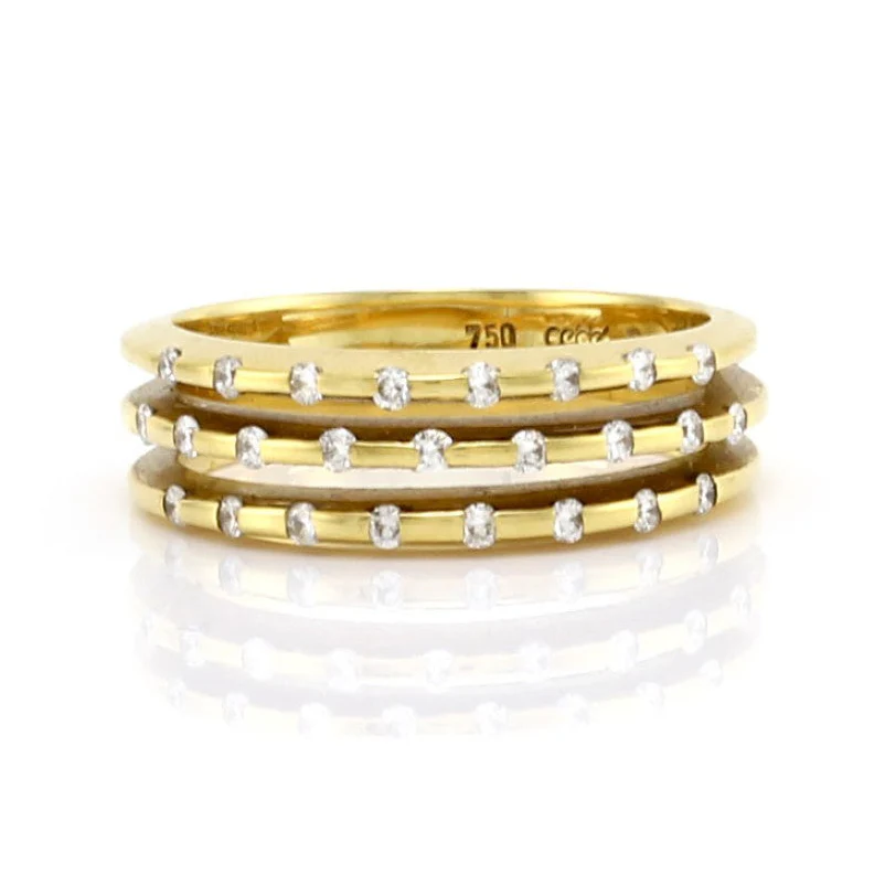CEDE 18K Yellow Gold Three Row Diamond Ring
