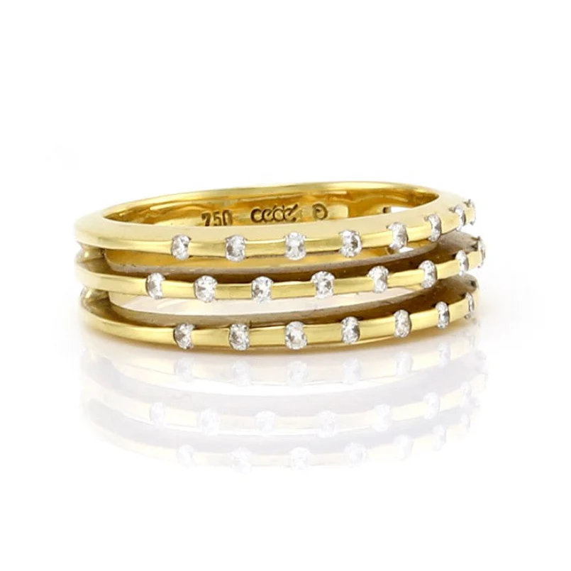 CEDE 18K Yellow Gold Three Row Diamond Ring - Image 2