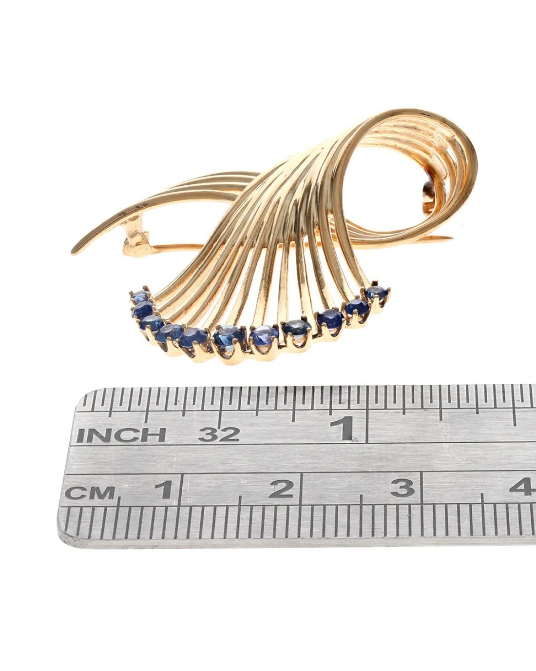 Ceylon Sapphire Sash Motif Brooch Pin - Image 3