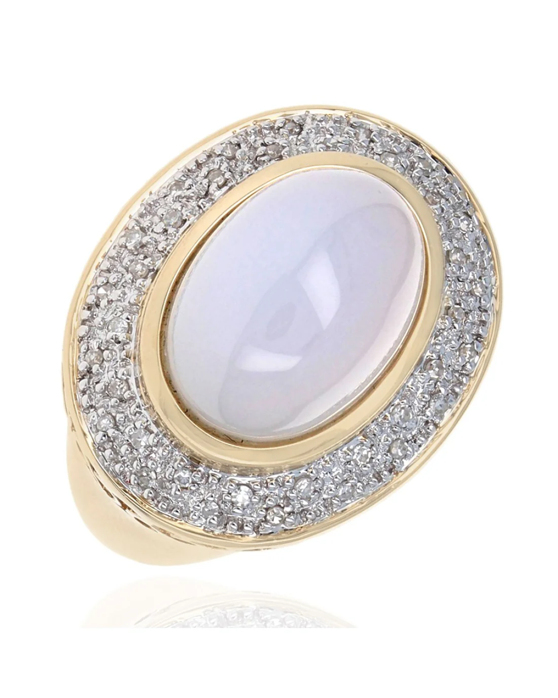 Chalcedony and Diamond Halo Ring in Yellow Gold