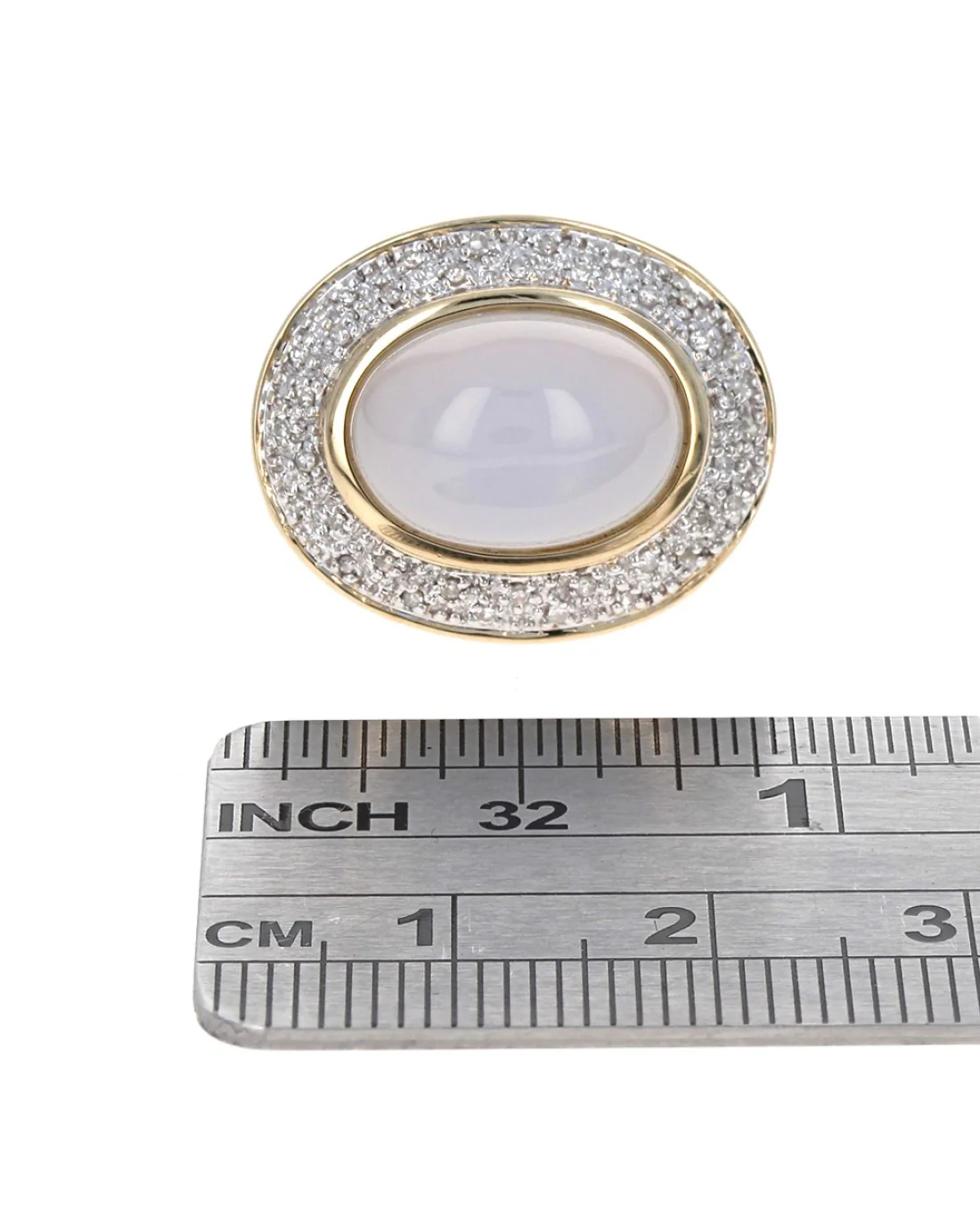 Chalcedony and Diamond Halo Ring in Yellow Gold - Image 3