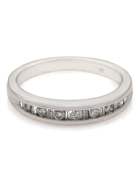 Channel Set, Alternating Round and Baguette Diamond Band in 14k White Gold - Image 2
