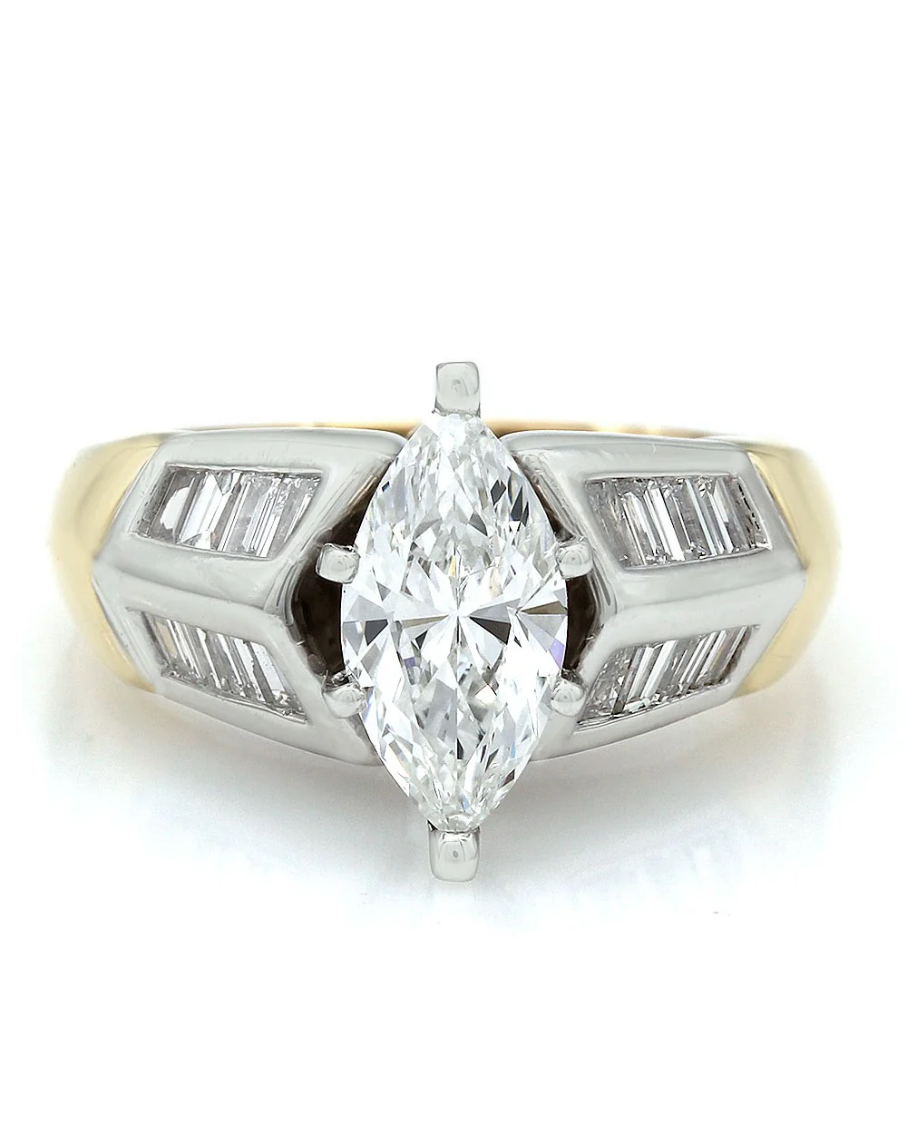 Channel Set Baguette Diamond Ring with 1.17ct Marquise Center Diamond in 18ktt - Image 2