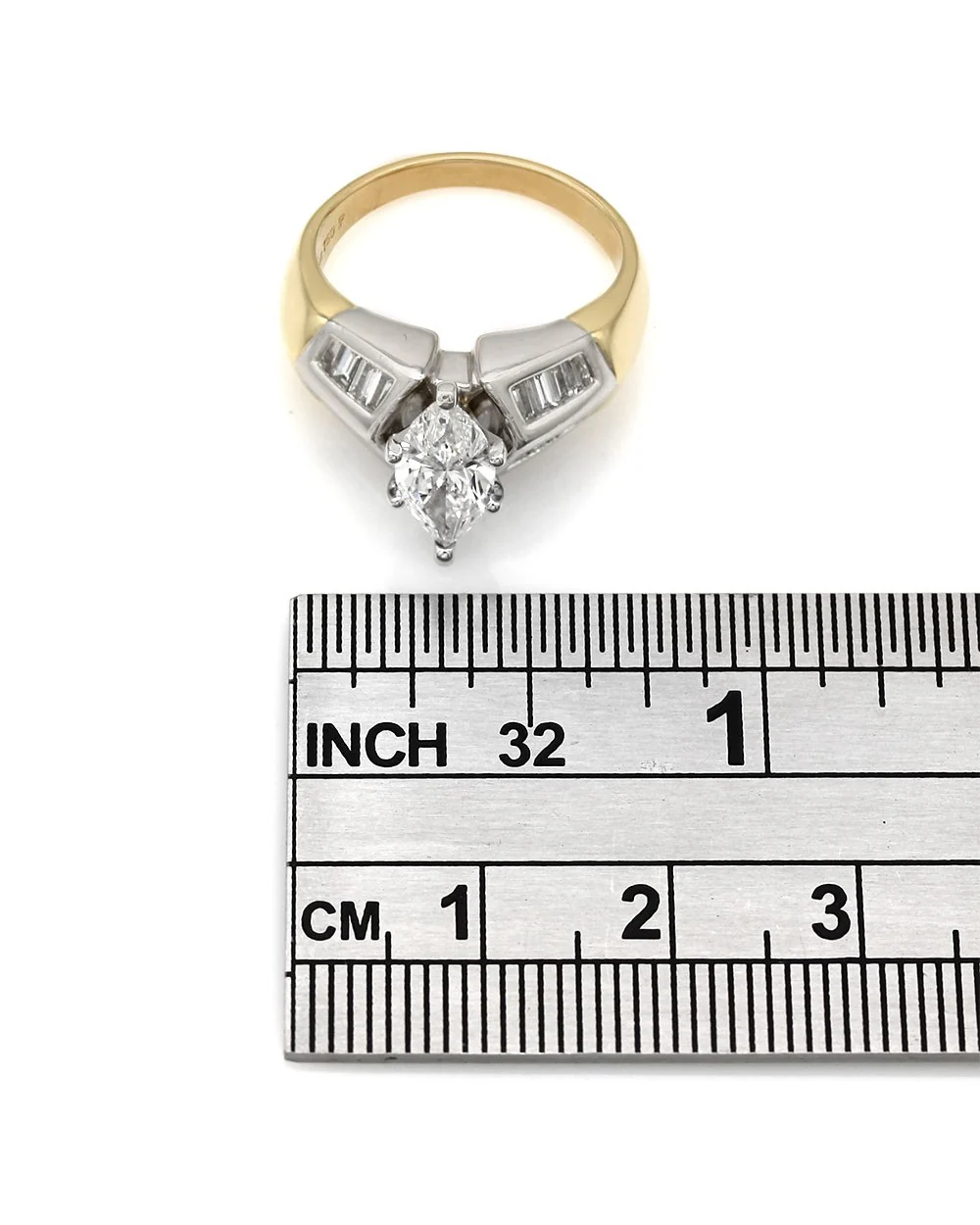 Channel Set Baguette Diamond Ring with 1.17ct Marquise Center Diamond in 18ktt - Image 3