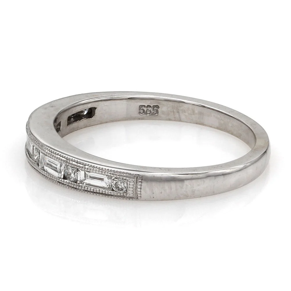 14K White Gold Channel Set Round & Baguette Diamond Wedding Band - Image 3