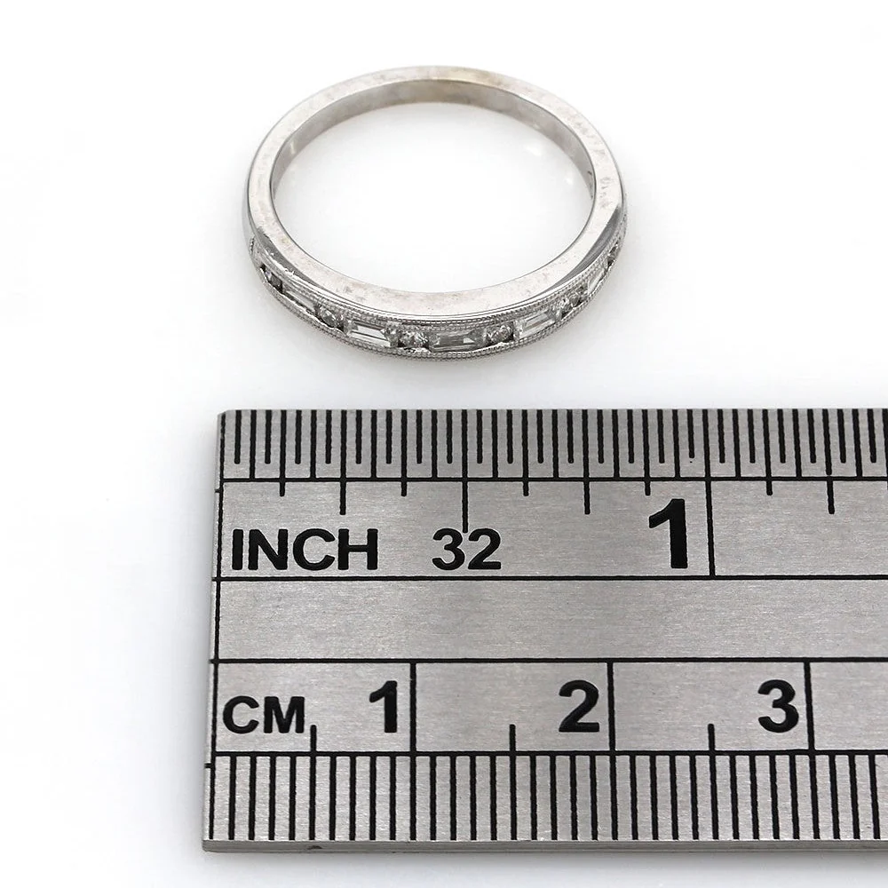14K White Gold Channel Set Round & Baguette Diamond Wedding Band - Image 4