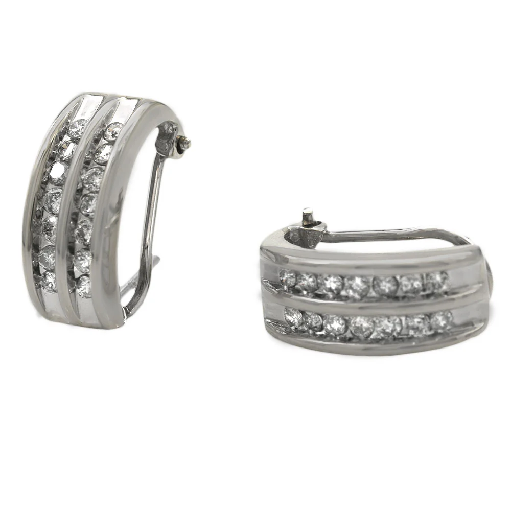 Channel Set Diamond Curved Earrings in White Gold - Image 2