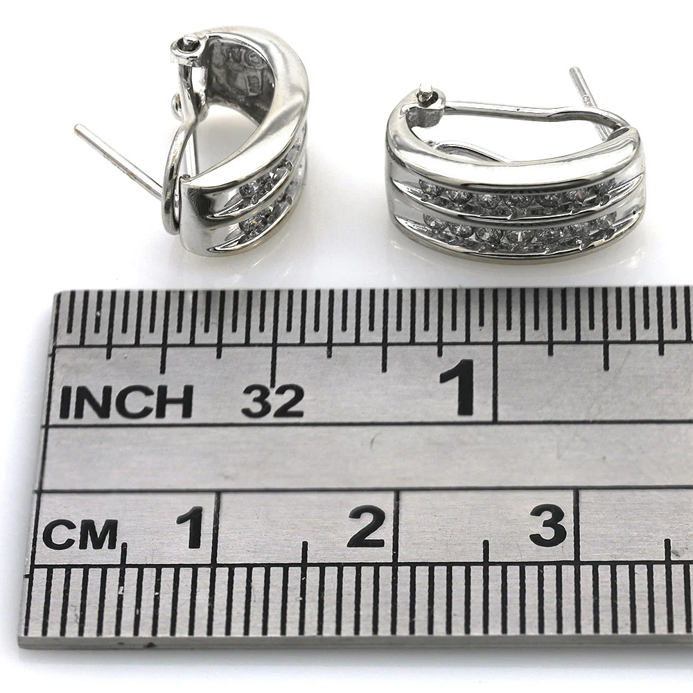 Channel Set Diamond Curved Earrings in White Gold - Image 3