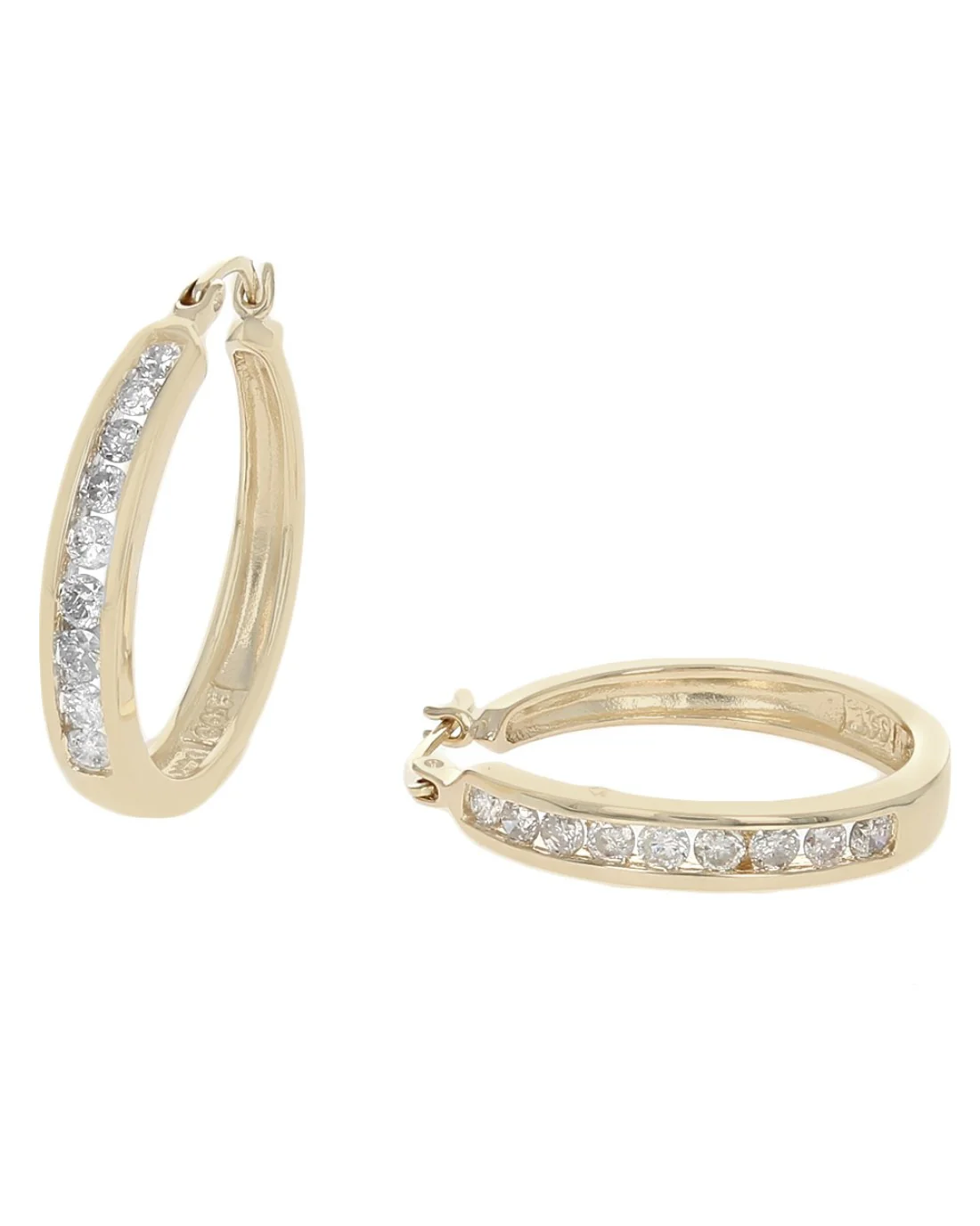 Channel Set Diamond Hoop Earrings - Image 2