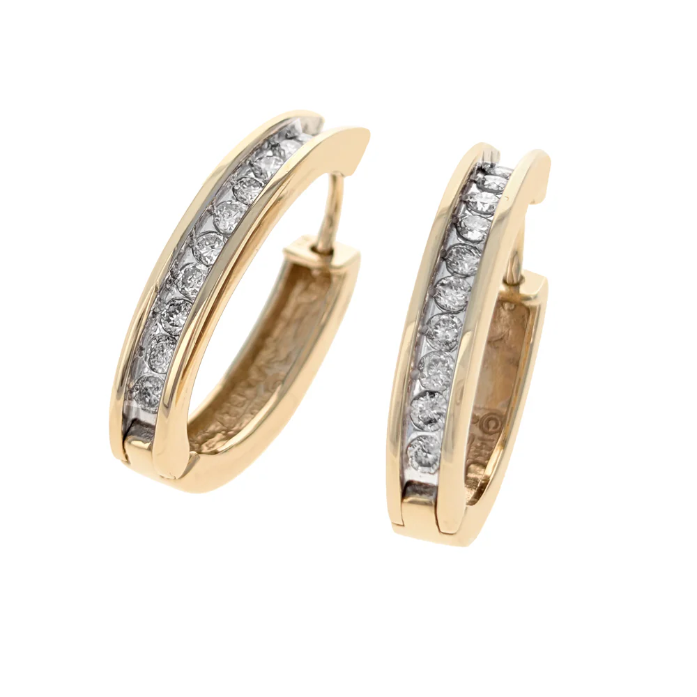 Channel Set Diamond Hoop Earrings in Yellow Gold - Image 2