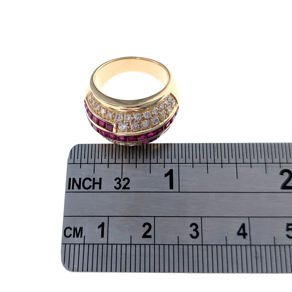 Channel Set Ruby and Diamond Ring in Yellow Gold - Image 3