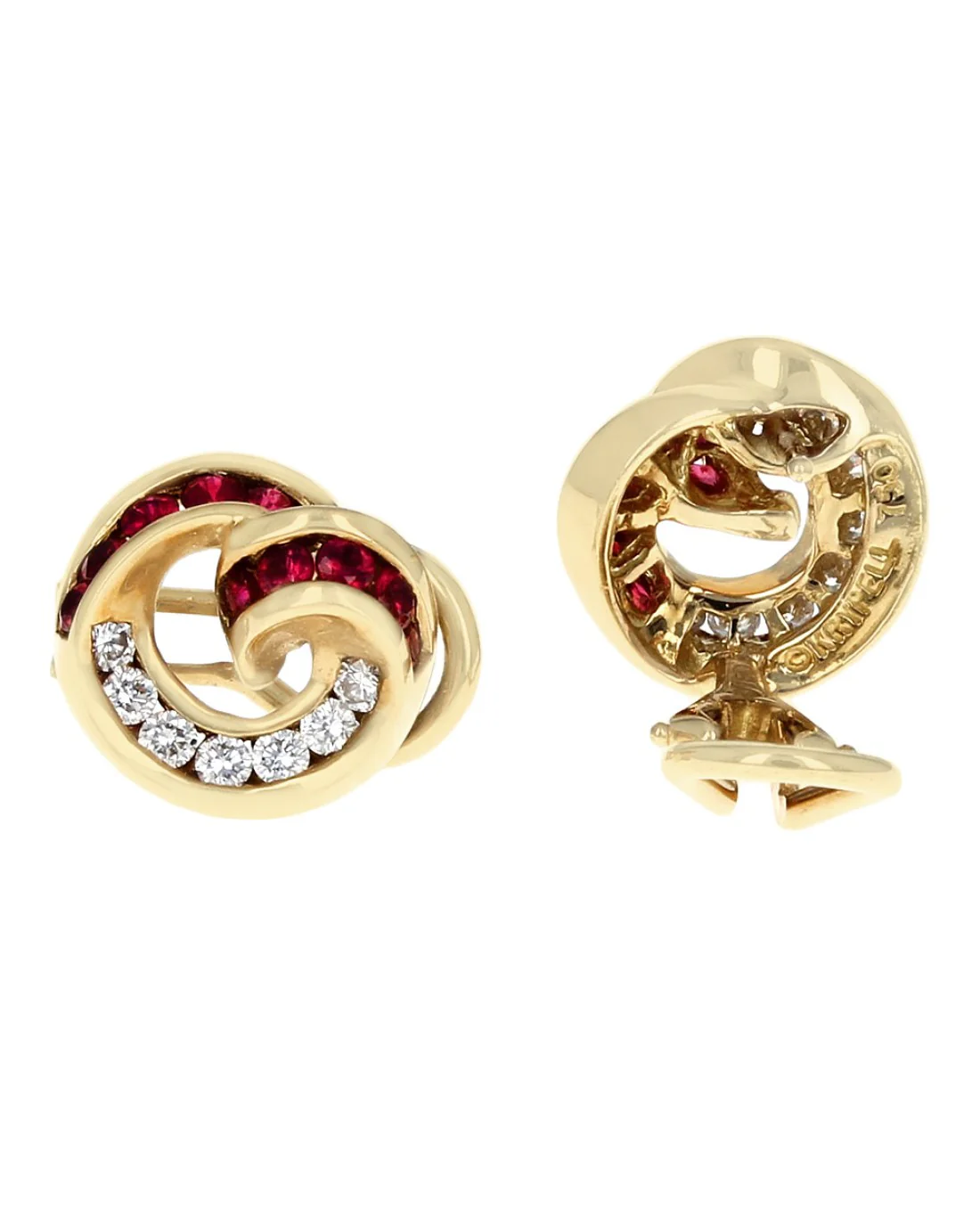 Charles Krypell Ruby and Diamond Crossover Earrings - Image 2