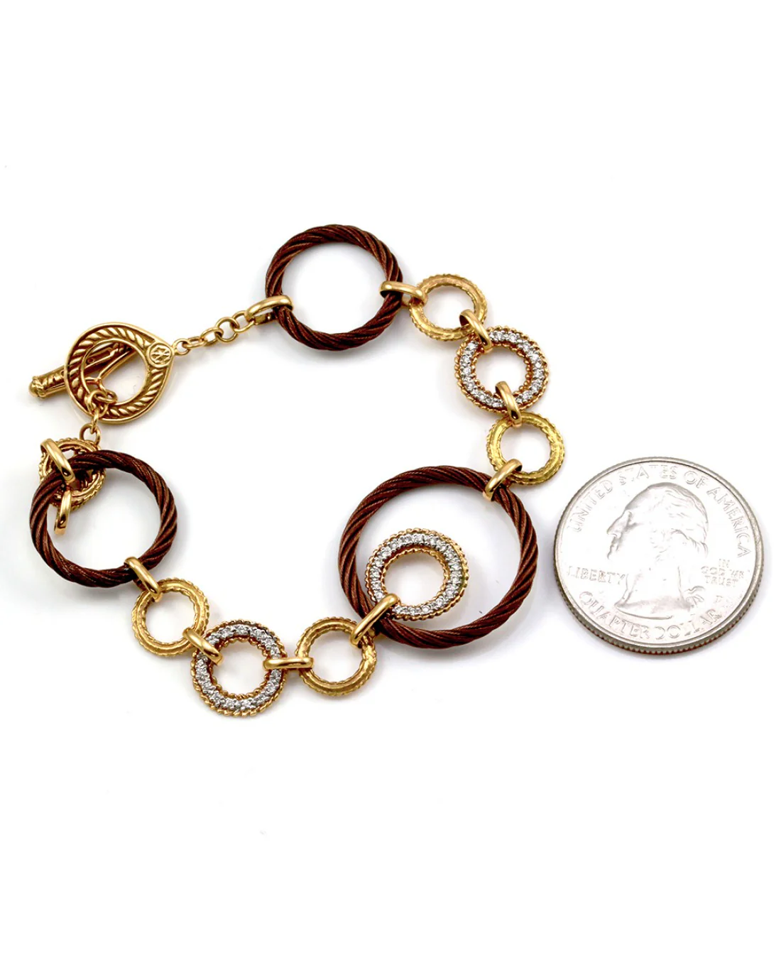 Charriol Diamond Circle Link Bracelet in Yellow Gold - Image 6