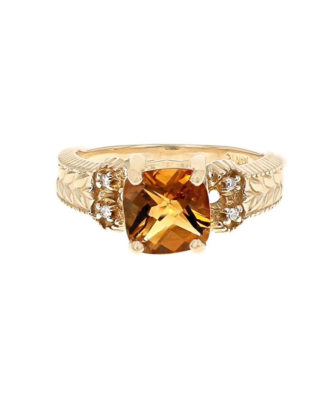 Checkerboard Cushion Citrine and Diamond Accent Ring - Image 2