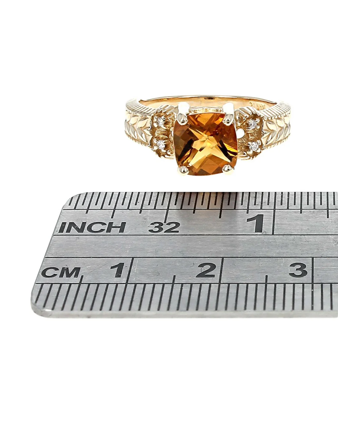 Checkerboard Cushion Citrine and Diamond Accent Ring - Image 3