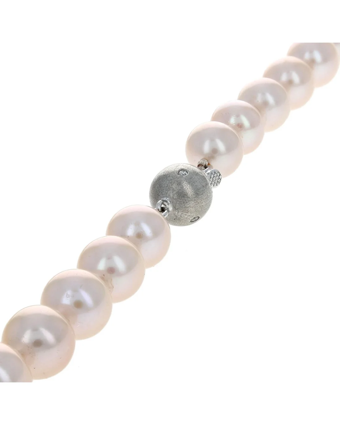Chinese Pink Pearl Single Strand Necklace with Diamond Ball Clasp - Image 2