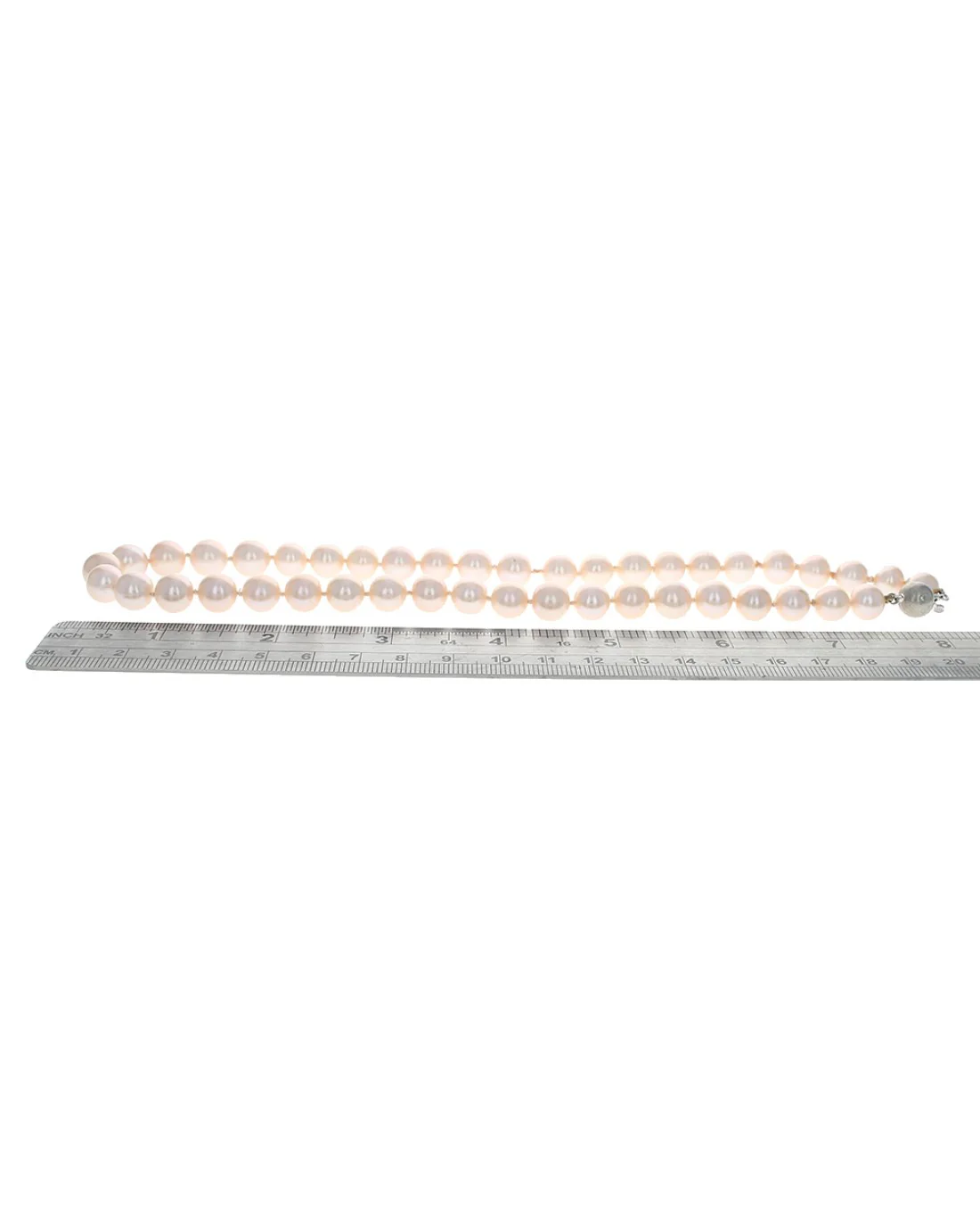Chinese Pink Pearl Single Strand Necklace with Diamond Ball Clasp - Image 3
