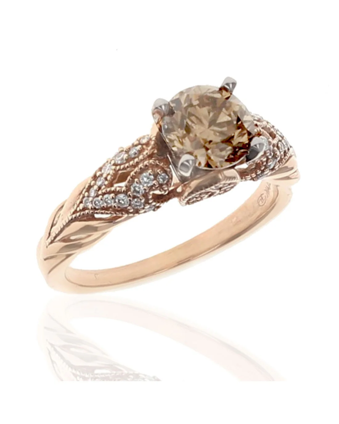 Chocolate and White Diamond Milgrain Accent Ring