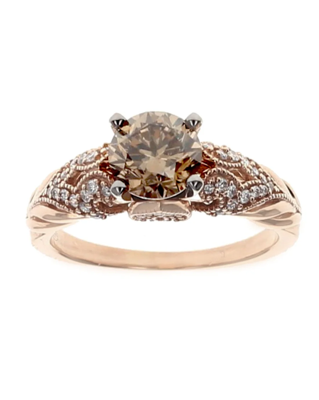 Chocolate and White Diamond Milgrain Accent Ring - Image 2