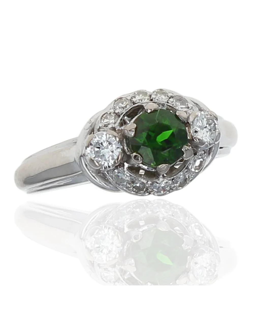 Chrome Diopside and Diamond Ring in White Gold