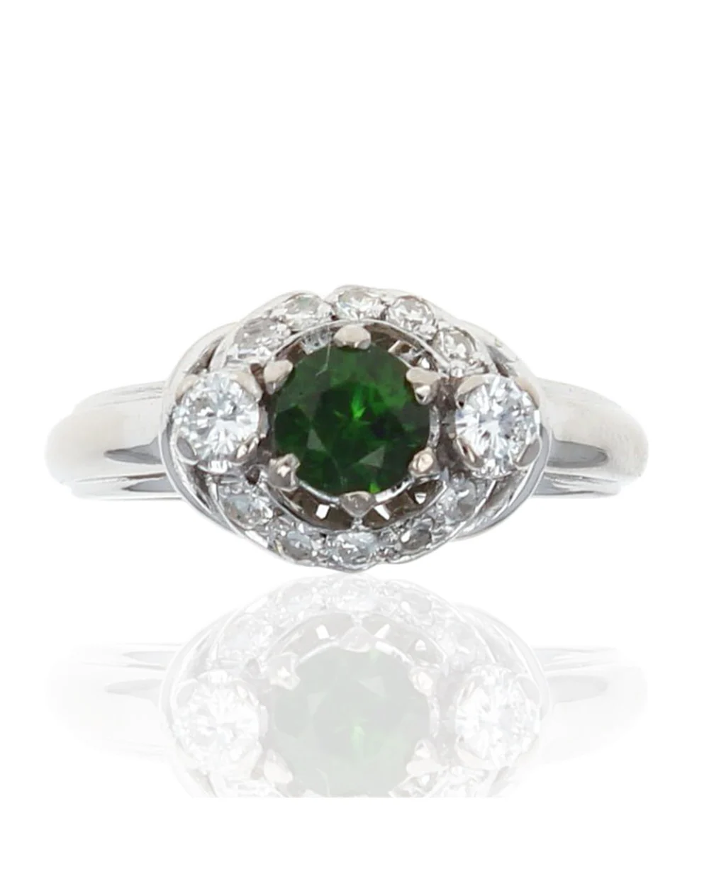 Chrome Diopside and Diamond Ring in White Gold - Image 2