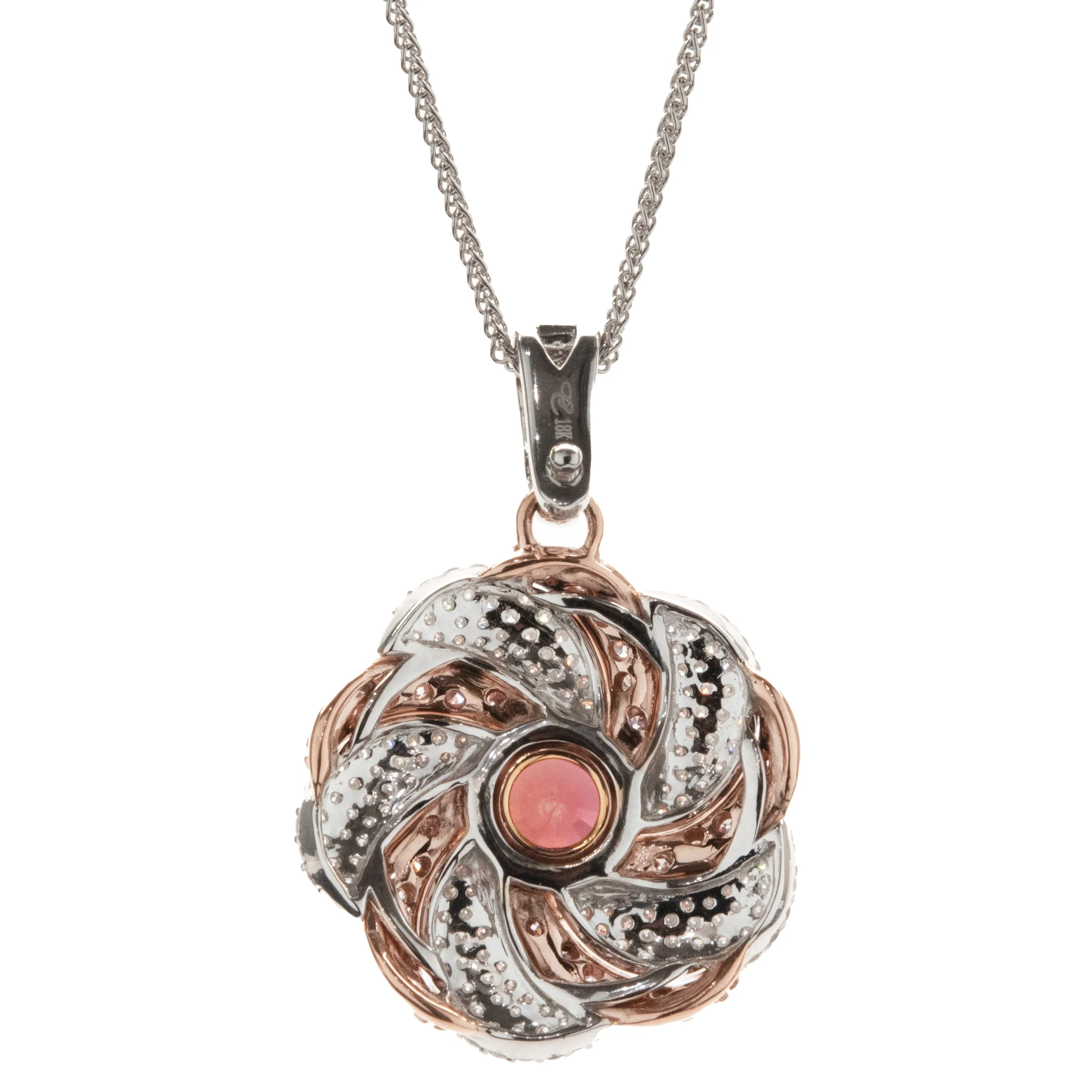 Chromia 18 Karat Rose and White Gold Red Tourmaline and Pave Diamond Flower Necklace - Image 2