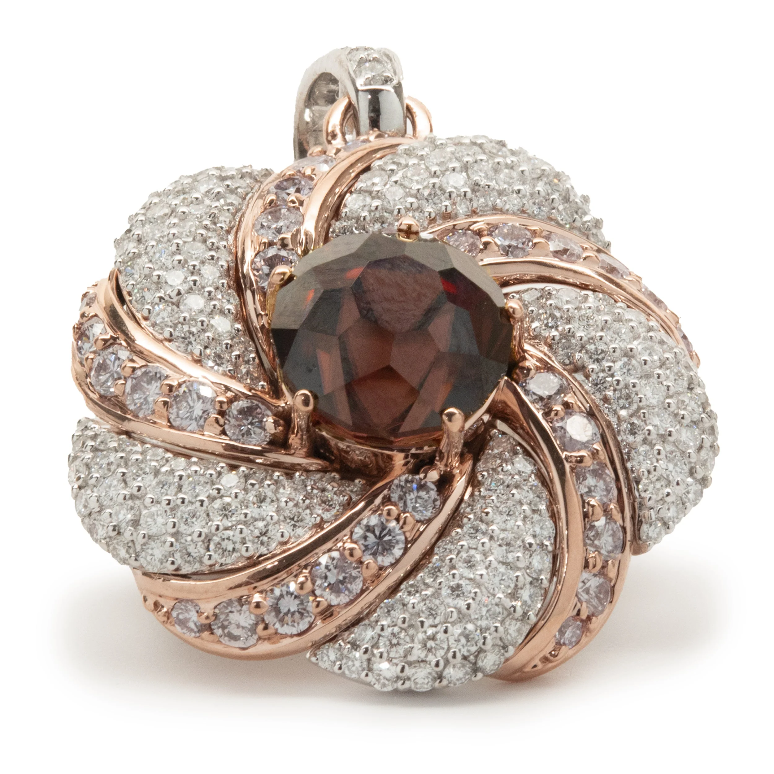 Chromia 18 Karat Rose and White Gold Red Tourmaline and Pave Diamond Flower Necklace - Image 3