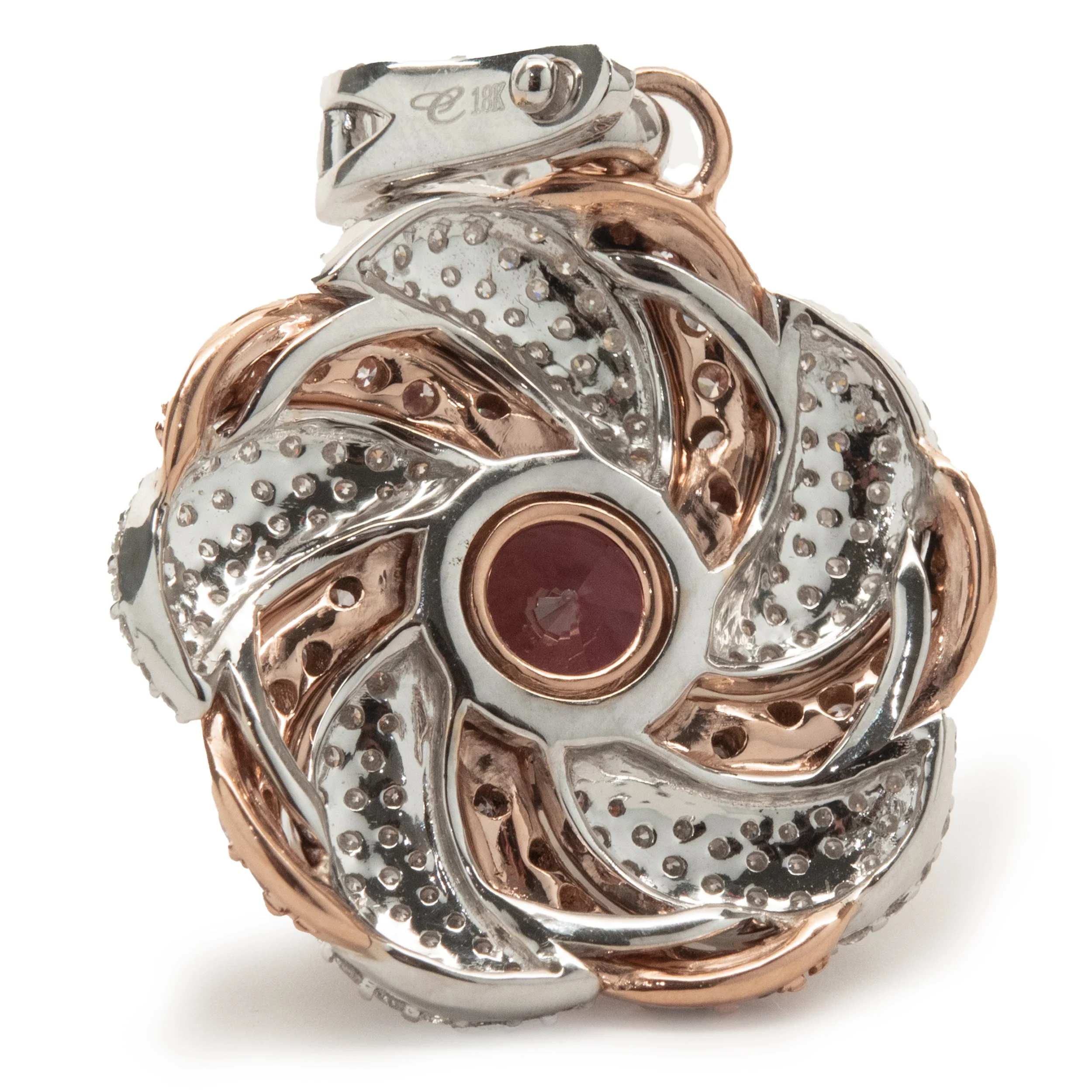 Chromia 18 Karat Rose and White Gold Red Tourmaline and Pave Diamond Flower Necklace - Image 4