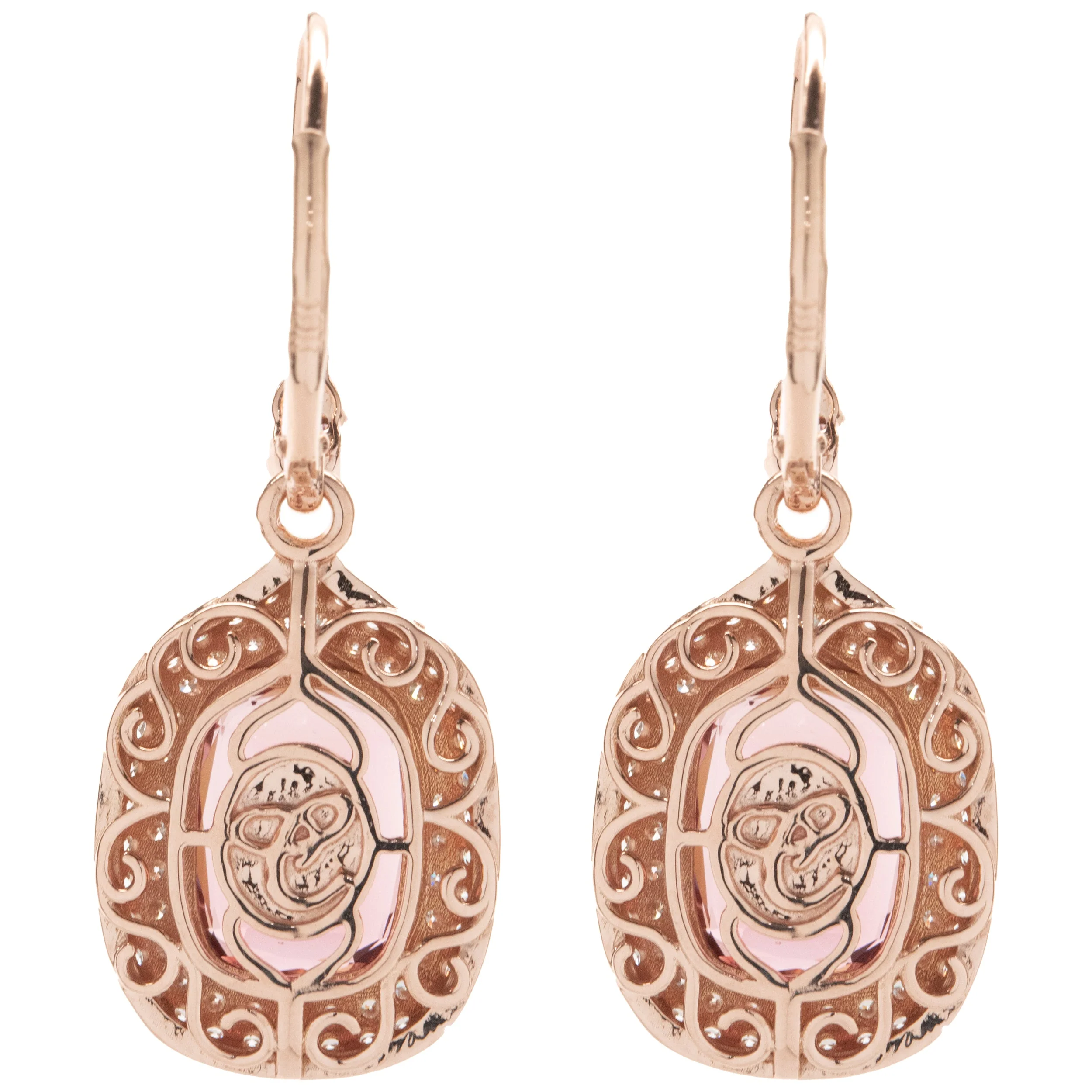 Chromia 18 Karat Rose Gold Salmon Tourmaline and Diamond Drop Earrings - Image 2