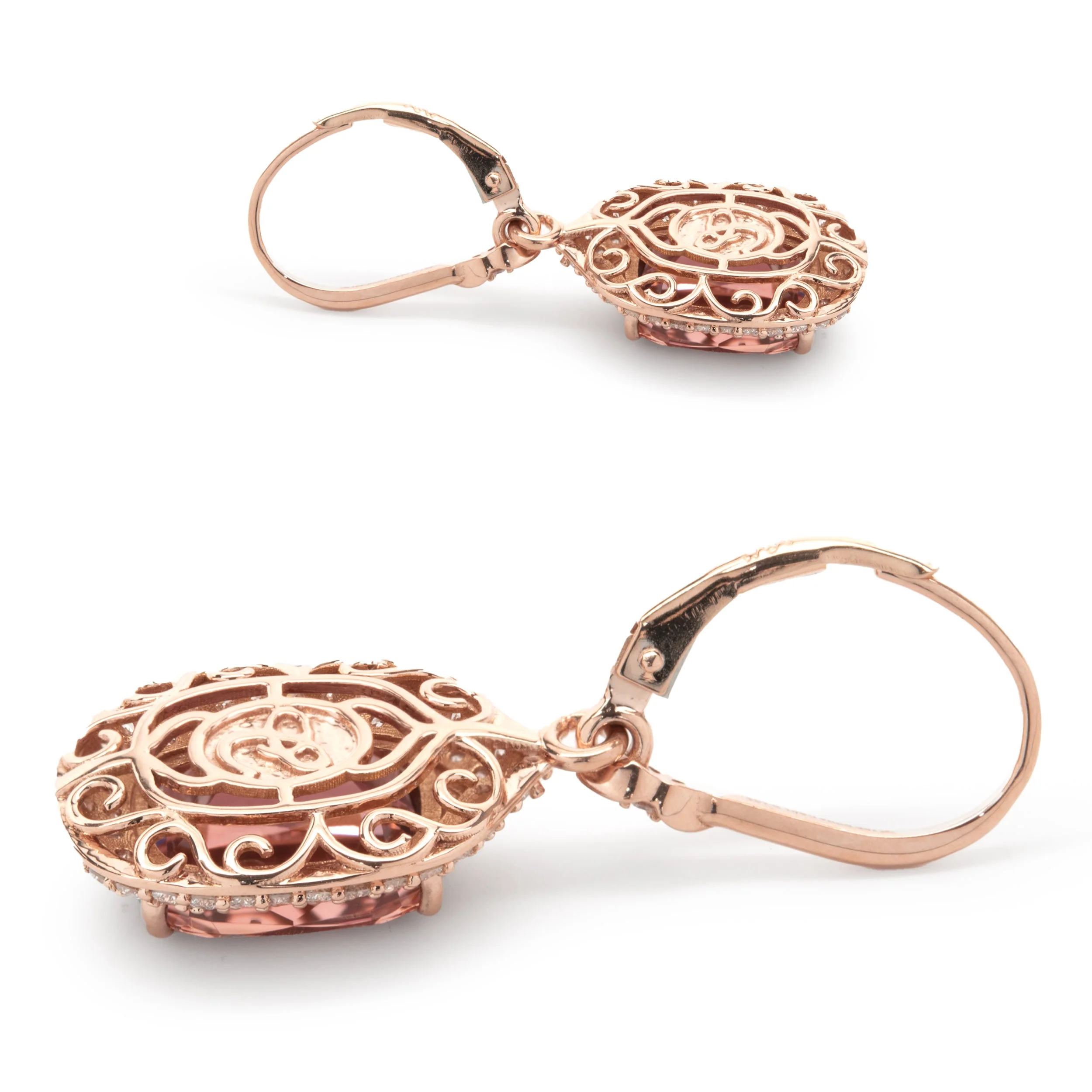 Chromia 18 Karat Rose Gold Salmon Tourmaline and Diamond Drop Earrings - Image 4