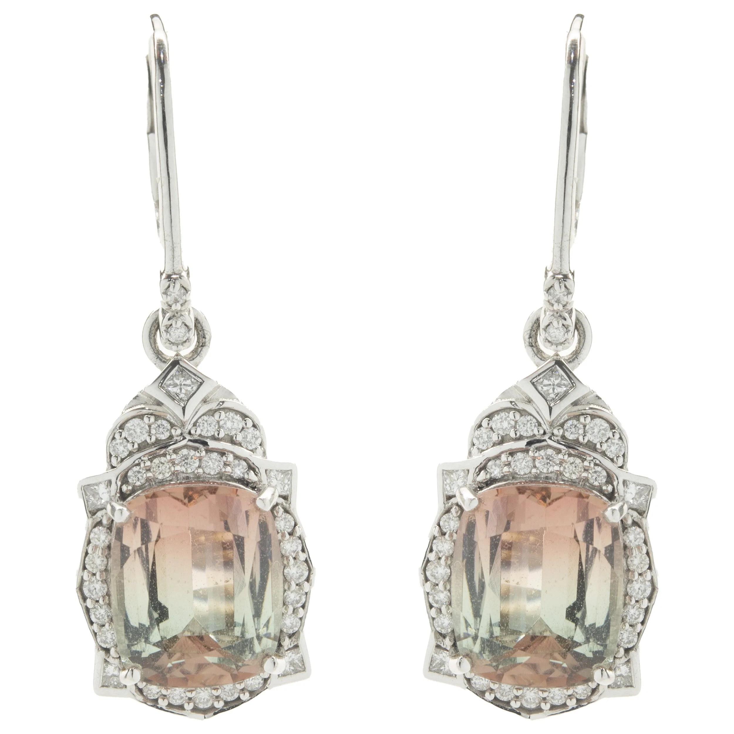 Chromia 18 Karat White Gold Watermelon Tourmaline and Diamond Drop Earrings