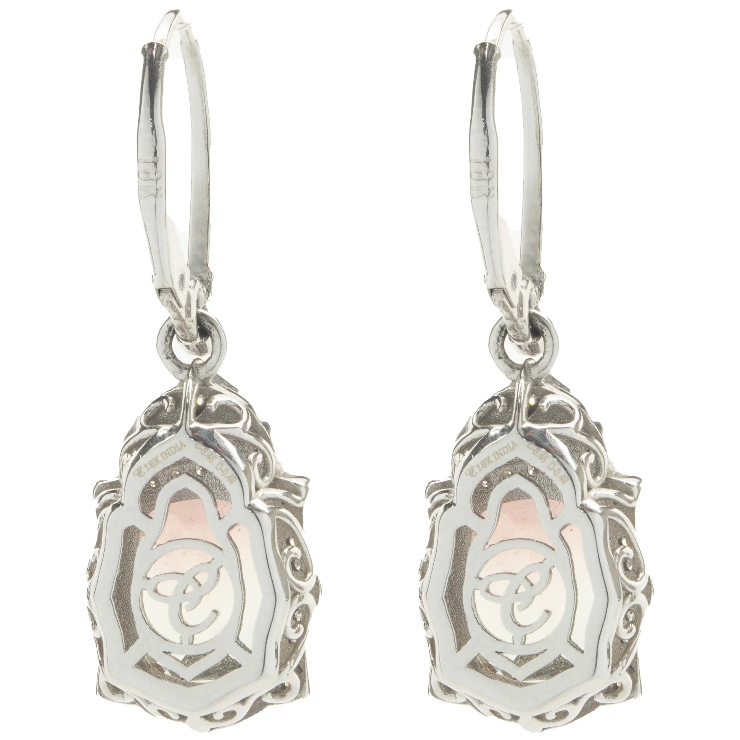 Chromia 18 Karat White Gold Watermelon Tourmaline and Diamond Drop Earrings - Image 2