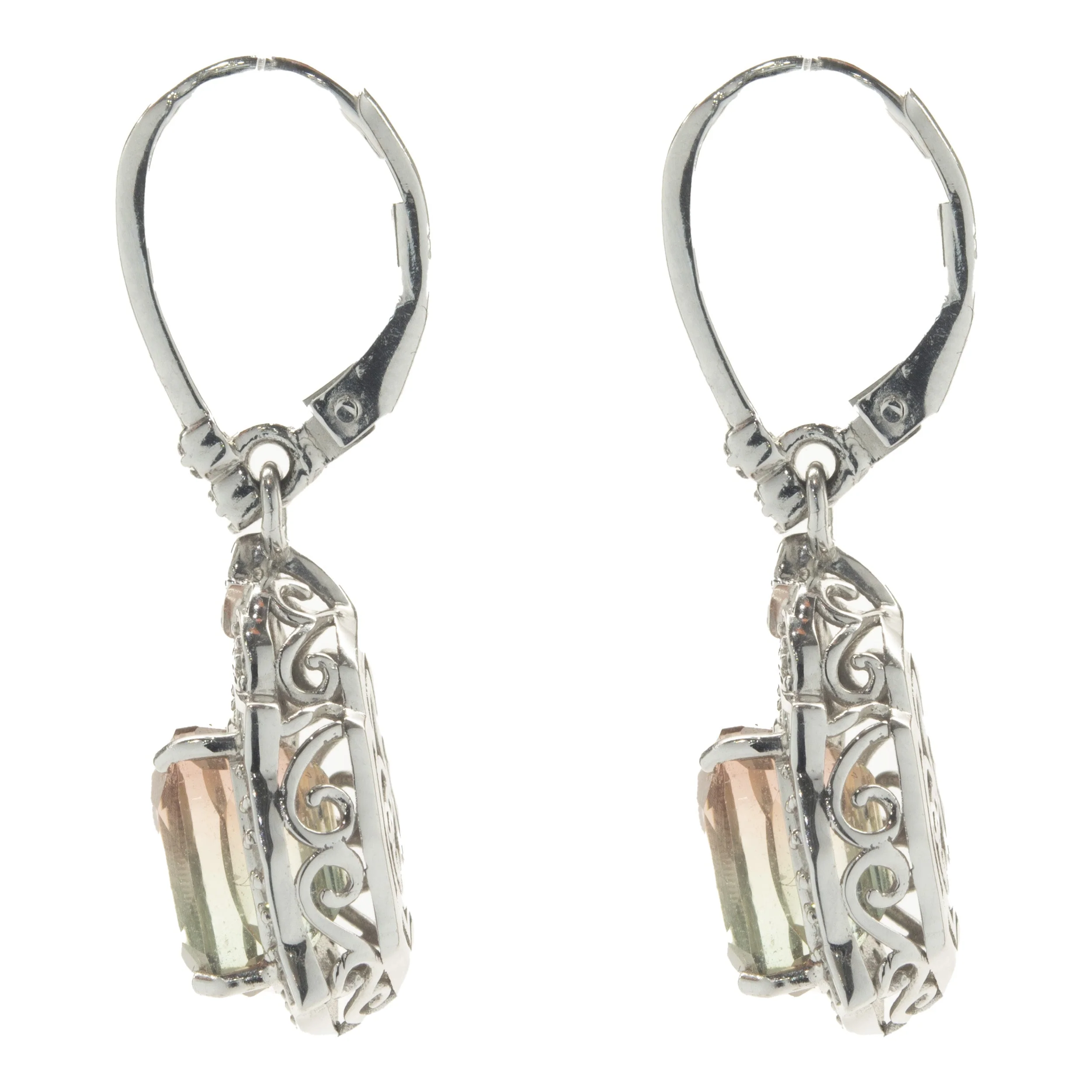 Chromia 18 Karat White Gold Watermelon Tourmaline and Diamond Drop Earrings - Image 3