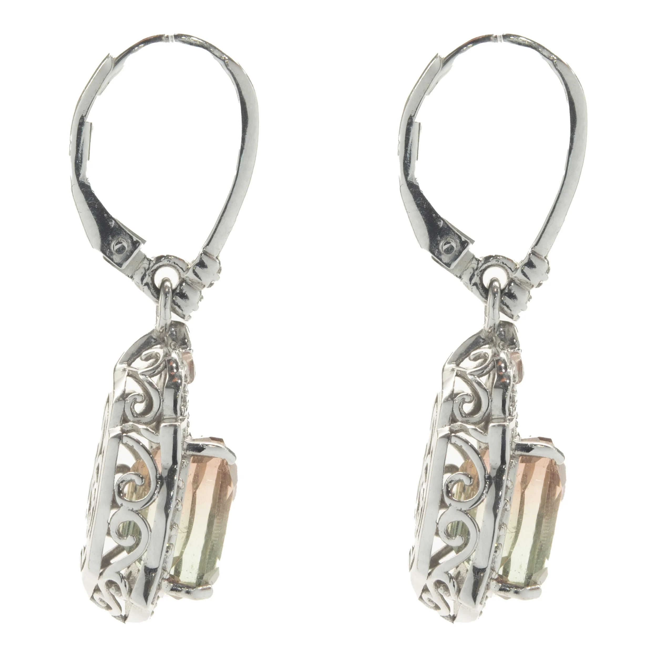 Chromia 18 Karat White Gold Watermelon Tourmaline and Diamond Drop Earrings - Image 4