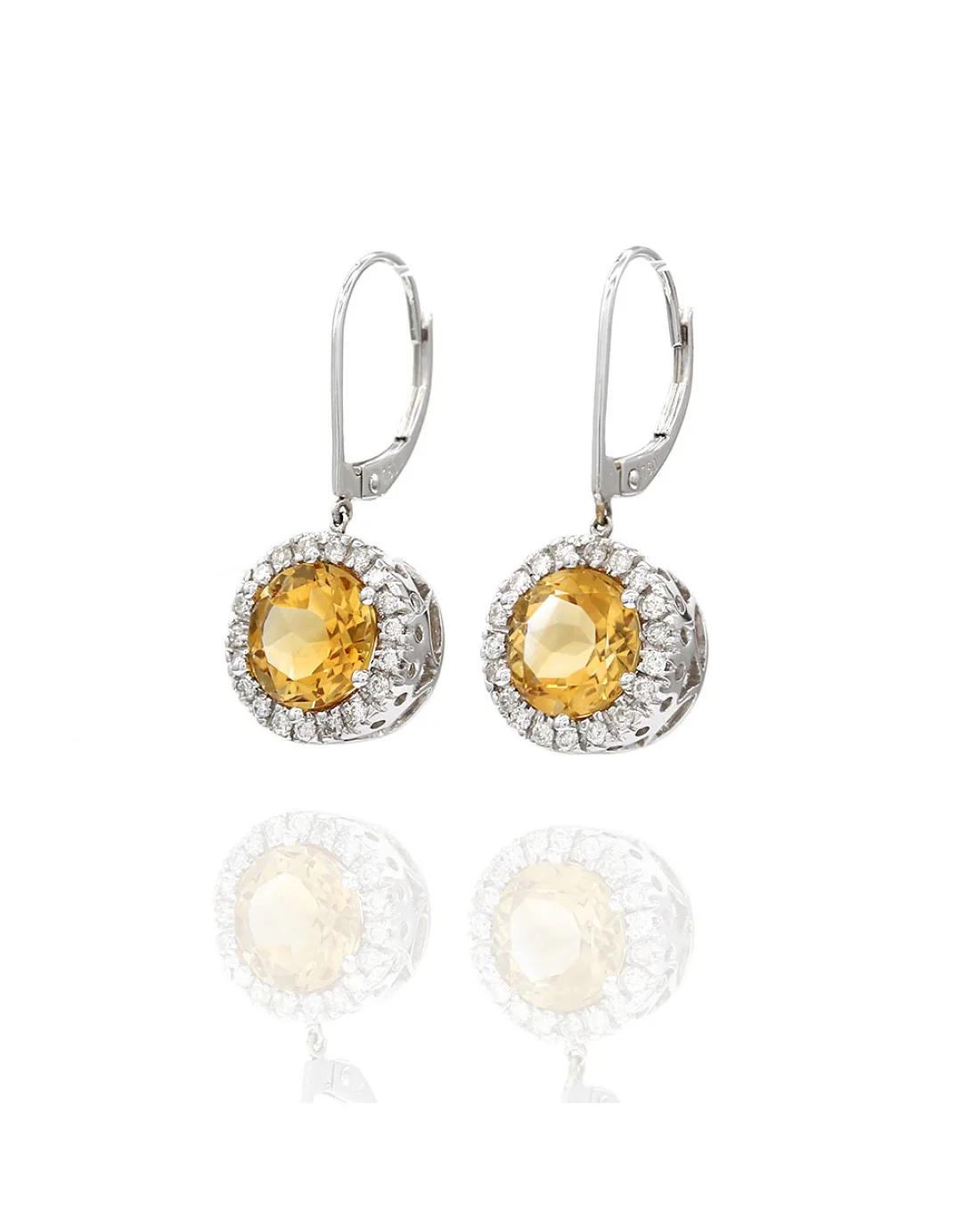 Citrine and Diamond Halo Earrings in Gold - Image 2