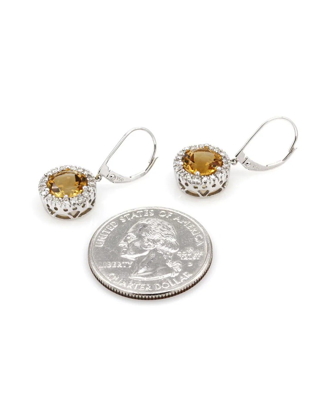 Citrine and Diamond Halo Earrings in Gold - Image 3