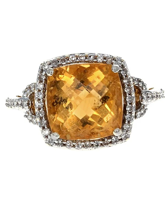 Citrine and Diamond Halo Filigree Ring in Yellow Gold - Image 2