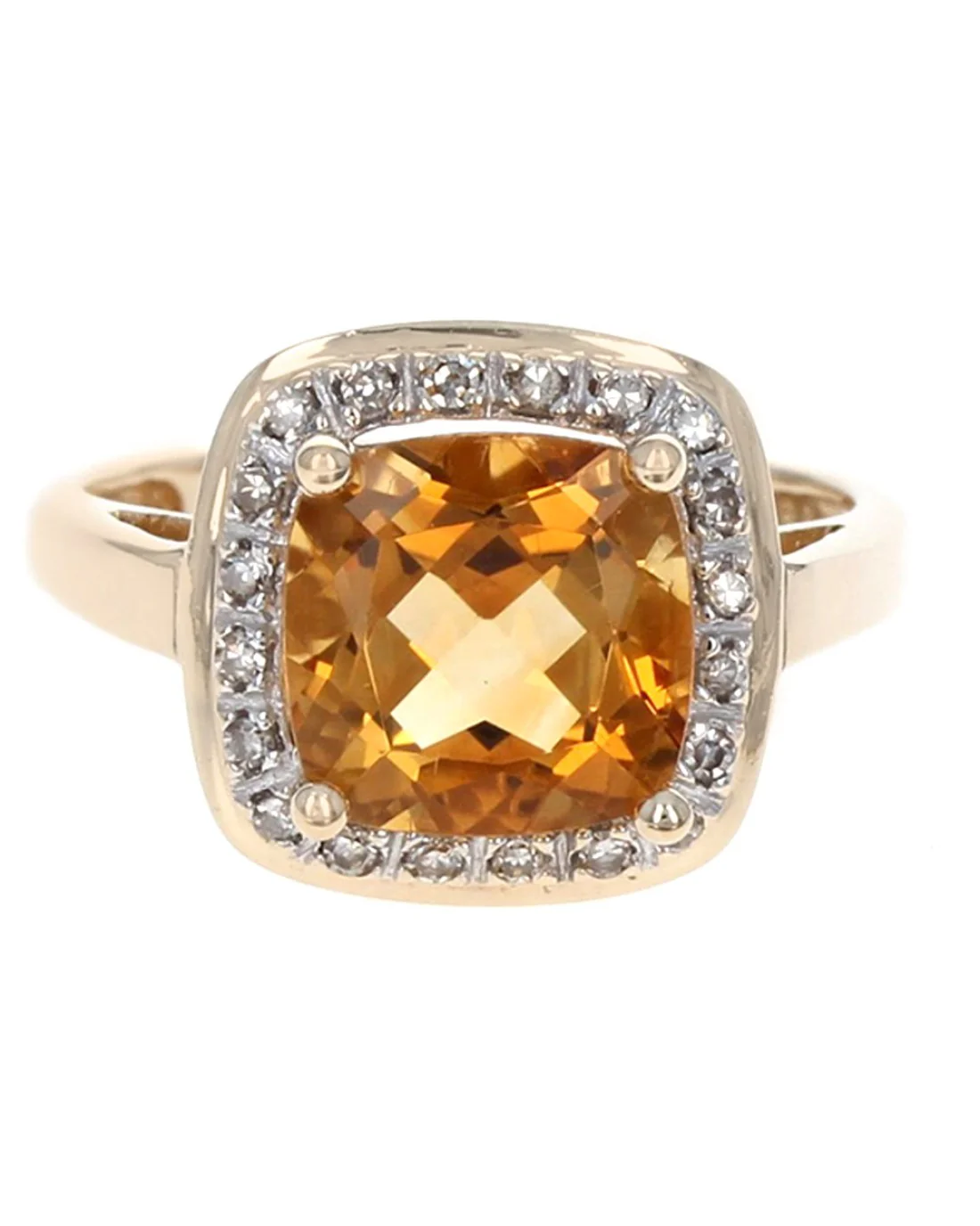 Citrine and Diamond Halo Ring in Yellow Gold - Image 2