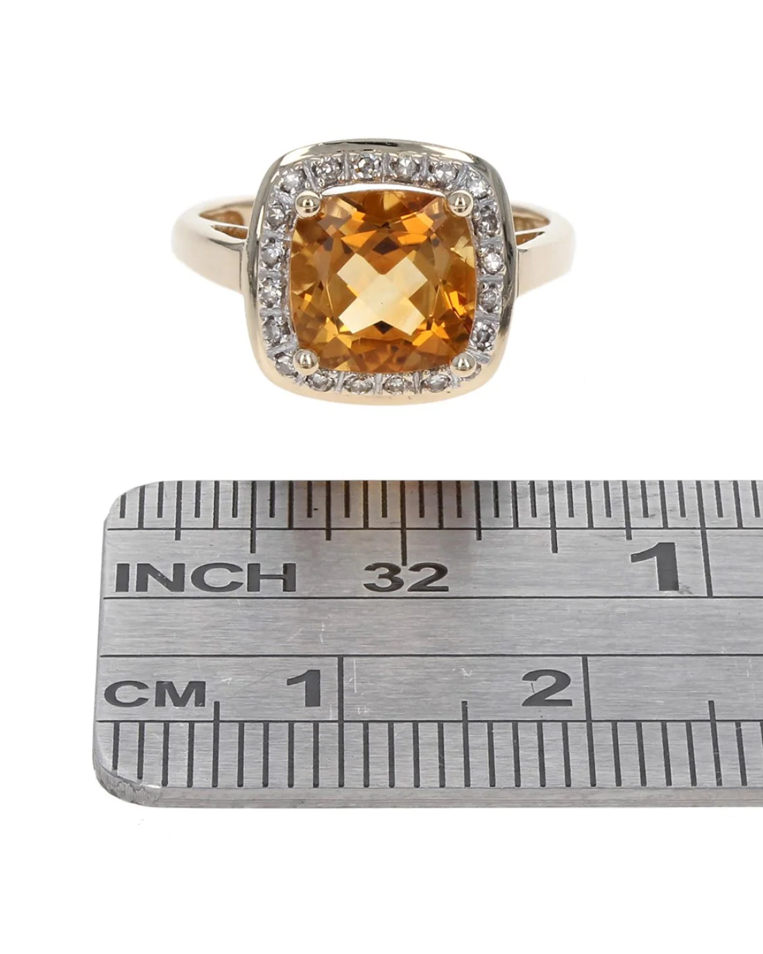 Citrine and Diamond Halo Ring in Yellow Gold - Image 3