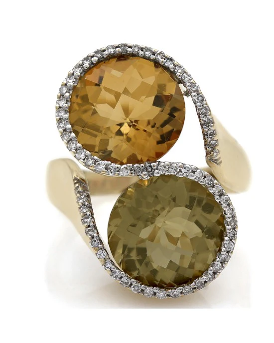 Citrine and Lemon Quartz Ring with Diamond Accents - Image 2