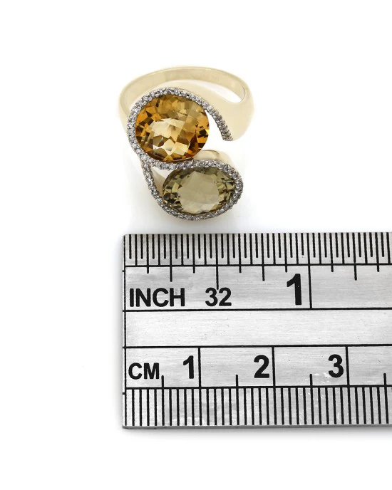 Citrine and Lemon Quartz Ring with Diamond Accents - Image 3