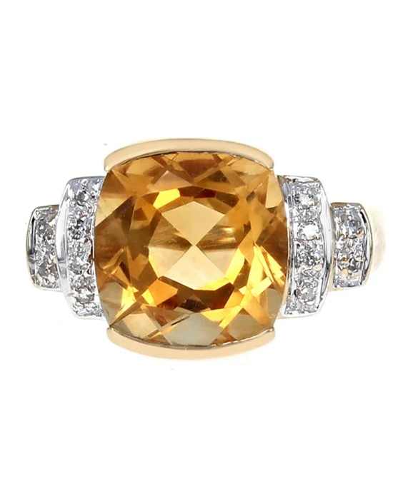 Citrine Cushion and Diamond Tapered Ring - Image 2