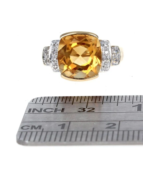 Citrine Cushion and Diamond Tapered Ring - Image 3