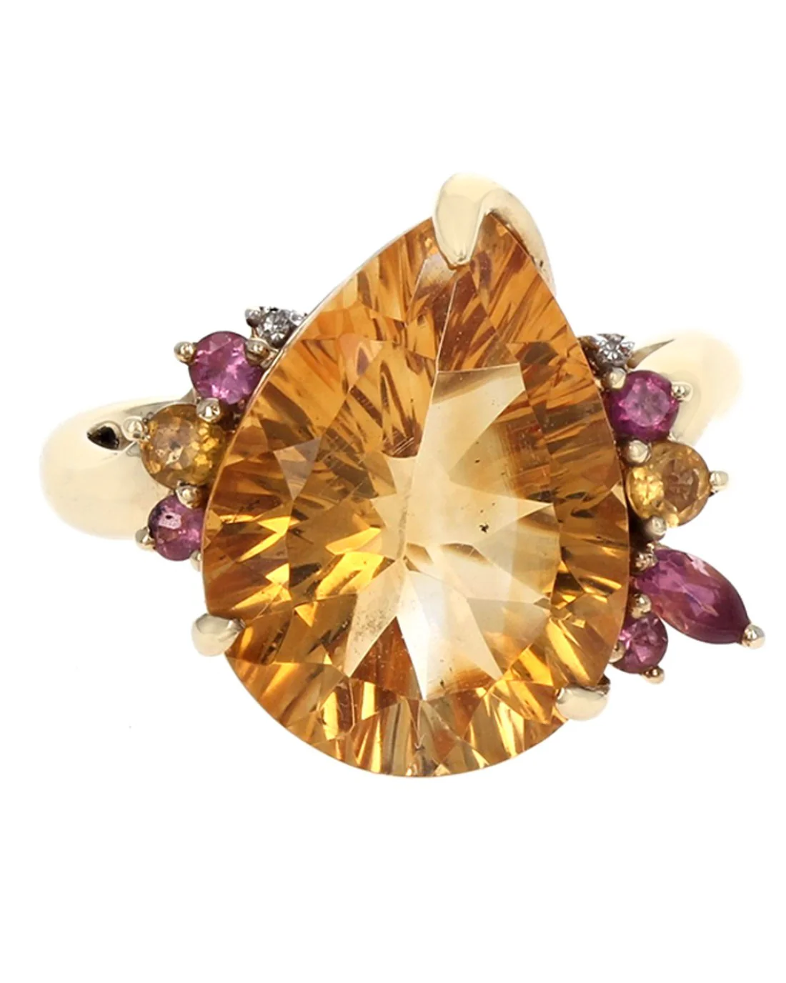 Citrine, Pink Tourmaline, and Diamond Accent Ring in Yellow Gold - Image 2