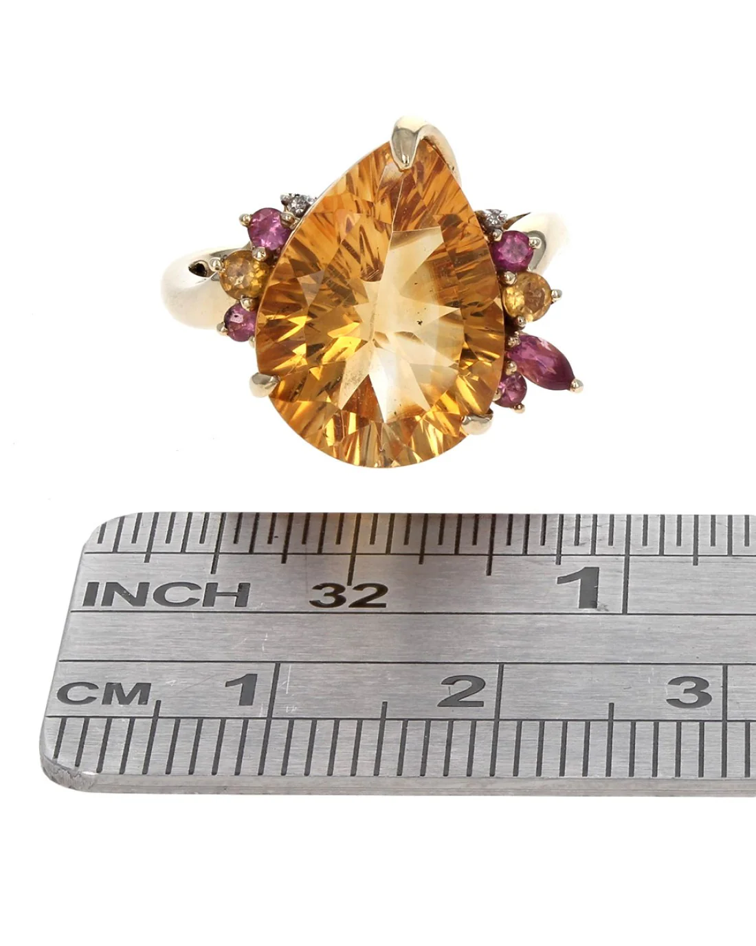 Citrine, Pink Tourmaline, and Diamond Accent Ring in Yellow Gold - Image 3