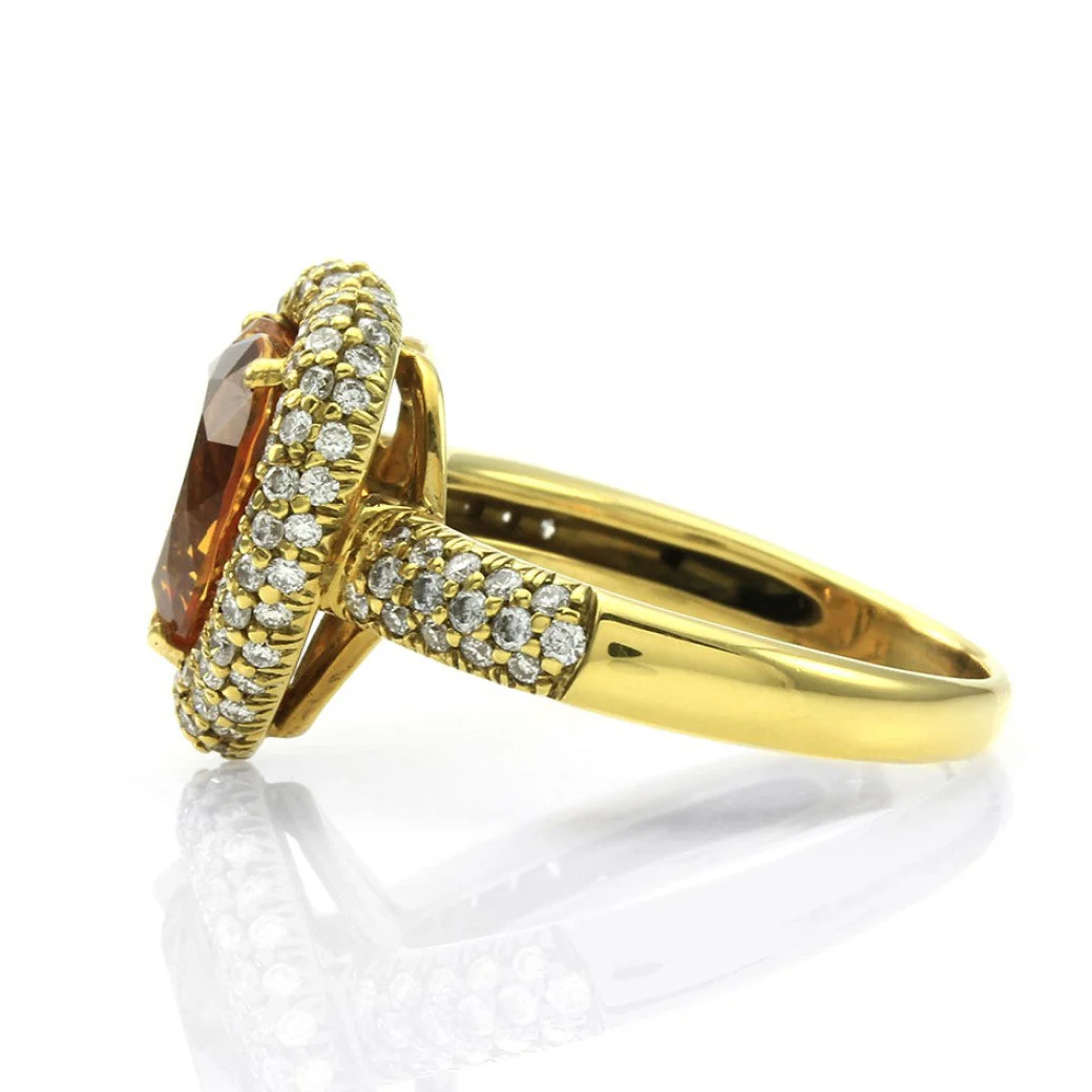 18K Yellow Gold Citrine & Pave Diamond Heart-Shaped Halo Ring - Image 2