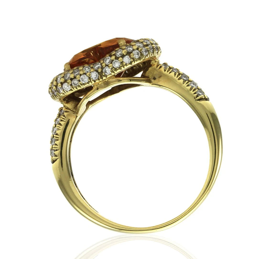 18K Yellow Gold Citrine & Pave Diamond Heart-Shaped Halo Ring - Image 3